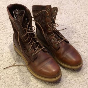 Brown timberland woven boots